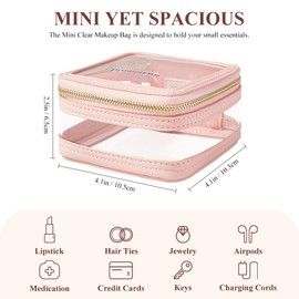 ROWNYEON Small Waterproof Toiletry Organizer Train Bag, CLear Travel Makeup Bag for Women，Transparent Cosmetic Bag，Portable Makeup Case Organizer (Pink)