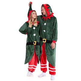 HSCTEK Elf Onesie Adult, Christmas Onesie Pajamas Women Men, Family Elf Costume Teen X-Large