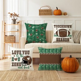 Football Pillow Covers 20x20 Set of 4,Fall Linen Pillow Covers for Couch Bed Livingroom Vintage Football Room Decor for Boys Girls Sports Fans Party Decorations Rugby Gifts