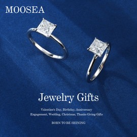 MOOSEA 2ct Princess Moissanite Rings for Women, D Color VVS1 Clarity S925 Sterling Silver 14K White Gold Plated Ring Lab Created Solitaire Diamond Rings Moissanite Engagement Rings for Women Size 7