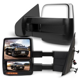 SCITOO Towing Mirrors Tow Mirror fit For 2007-2014 For Ford For F150 Pickup Chrome Power Heated LED Turn Signal Puddle Lamp Side Pair Mirrors