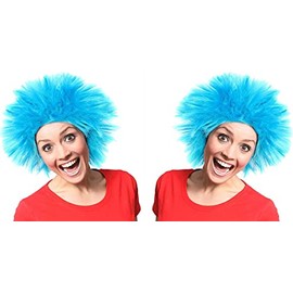 BLUE FLUFFY WIG BOOK WEEK ADULT THING HAIRPIECE FANCY DRESS ACCESSORY CRAZY MISCHIEF MAKERS (PACK OF 2)
