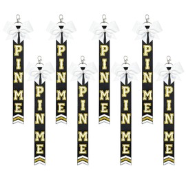 DEEKA 8 PCS Cheer Pin Me Ribbon for Backpack Glitter Cheerleader Keychain Bulk Cheer Gifts Cheer Bow Keychain Bag Tag Cheer Clothes Pin Charms -Red