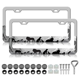 HCSS 2PCS Silhouette of Lion Family License Plate Frames, King of Animals Aluminum Metal License Plate Holder Covers, Rust-Proof Waterproof Car Decorative Tag Frames for Standard US 12x6 Inch