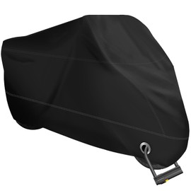 XYZCTEM Motorcycle Cover -Waterproof Outdoor Storage Bag,Made of Heavy Duty Material, Fits up to 108" All Motors(Black& Lockholes& Professional Windproof Strap)