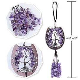 Nupuyai Nupuyai Hufeisen Kristall H?ngeornament Baum des Lebens Auto Anh?nger fr Spiegel mit Tumbling Amethyst Stein Quaste fr Reiki Healing, Fenster Ornament, Yoga-Meditation