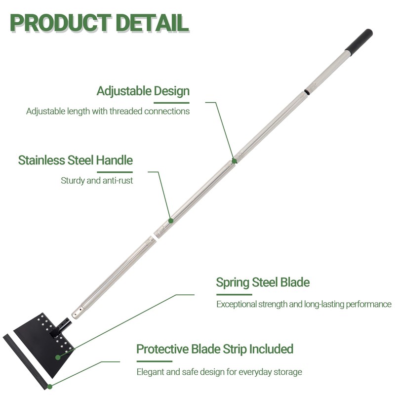 CKLT Ice Shovel 65in Flat Shovel with Spring Steel Blade