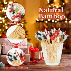 100PCS Christmas Cocktail Picks 4.7 Inch Bamboo Cocktail Sticks Decorative Toothpicick for Sandwich, Cocktail, Appetizer, Fruits Holiday Party Food Fruit Decoration