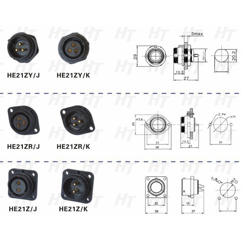 hangton he21 3ピン防水航空円形コネクタ信頼性スレッドケーブルプラグ&パネルマウントソケットのLED照明機器/電源/