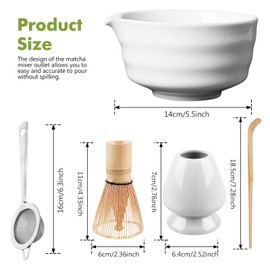 Matcha Set of 5 Matcha Tea Set for Traditional Matcha Preparation, Powder Strainer, Bamboo Matcha Whisk, Bamboo Tea Spoon, Tea Whisk, Matcha Bowl, Matcha Preparation Set (White)