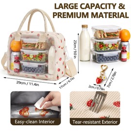 YINKIGI Insulated Lunch Bags for Women, Girls & Adults, 12 L Large Corduroy Tote Packed Lunch Box Bag with Keychain, Multi-Pocket Cool Bag with Adjustable Shoulder Strap for Work School Picnic Travel