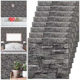 Tinlade 30 Pcs 28.81 Sq ft 3D Wall Panels Peel and Stick Foam Brick Wallpaper Printable Faux Brick Wall Panels Decorative Self Adhesive Tiles Waterproof(Rock Black)