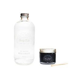 Organic MouthaWash - Plus WHITENING + Remineralizing Toothpaste Pack- Whitens, Refreshes. Food Grade Peroxide + Essential Oils. Vegan and Cruelty Free. Glass Jar (16 oz) (Charcoal, 2 oz)