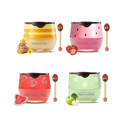 4 PCS Moisturizing Propolis Lip Mask,Apple Strawberry Watermelon Bee Lip Balm Honey Pot,Overnight Moisturizing Hydrating Prevention Dry and Crack Lip Scrubs Exfoliator Wrinkle Care Sleeping Lip Mask