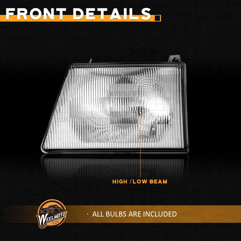 WEELMOTO for 1992-1996 Ford E-150 Econoline Headlights Assembly for 1992