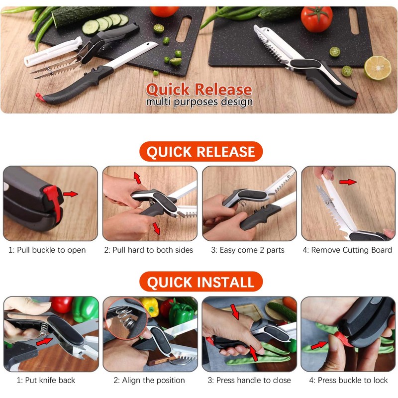 XGIZMOO Vegetable Scissors Slicer Cutter,Quick Release/Install Kitchen Shears Cutting Board