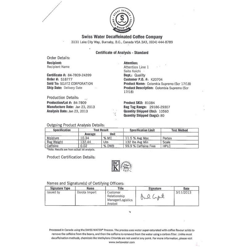 Cuts over 97% raw beans! Caffeinated Coffee (Colombia) 17.6 oz