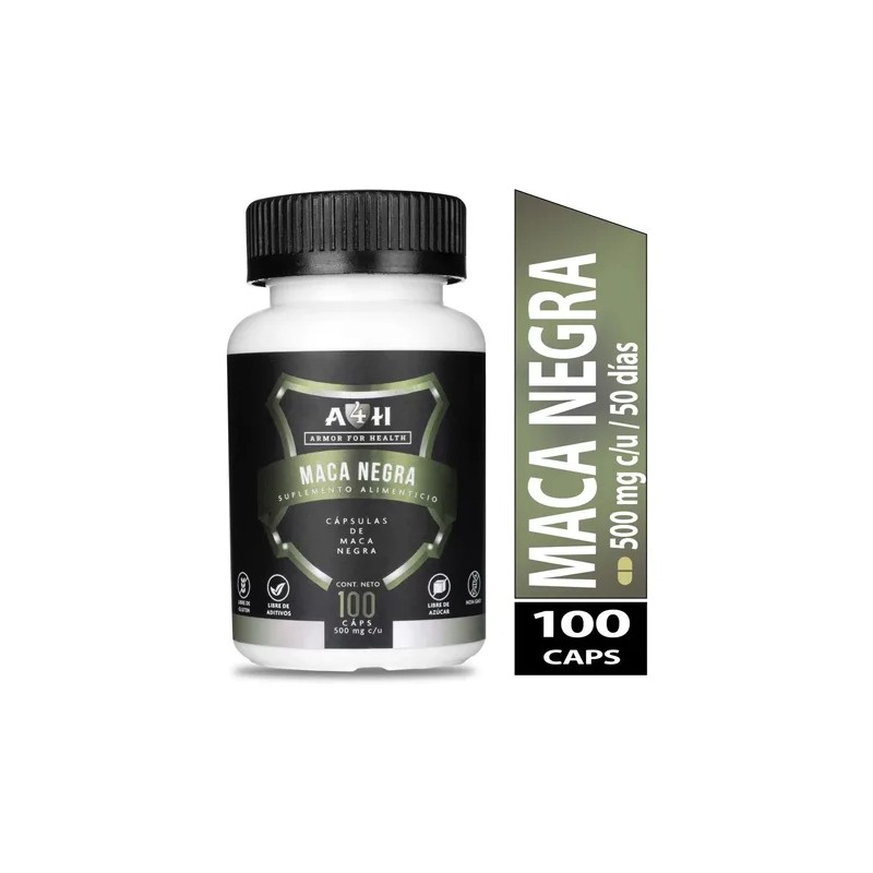 Suplemento Maca Negra 100 Cápsulas 500mg A4h Healthy Salud