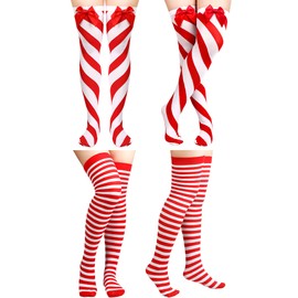 Eurzom Christmas Striped Socks Red and White Striped Socks Women Long Striped Candy Cane Knee High Socks Leg Stockings for Women