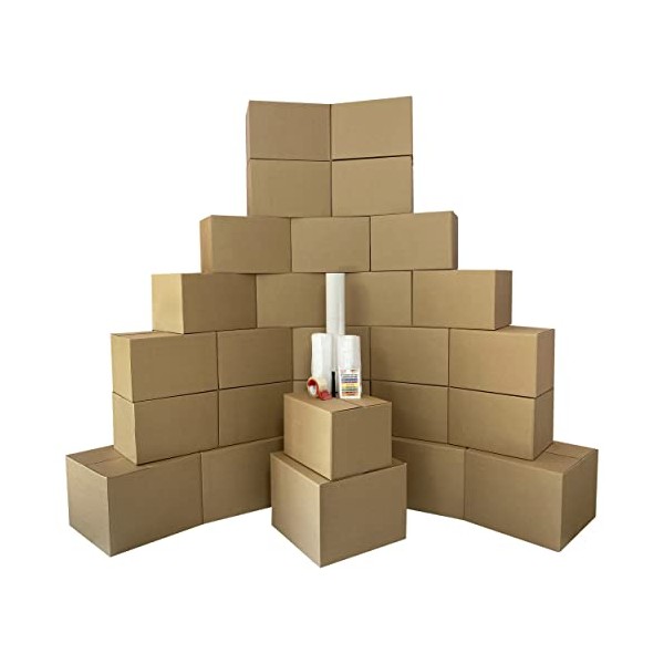UBOXES Moving Boxes - 2 Room Bigger Smart Moving Kit - 28 Boxes,Tape, more