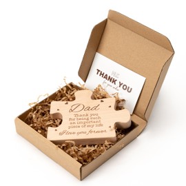Engraved Solid Natural Wooden Block Dad Puzzle Piece Gift, Fathers Day Decorations Gifts from Daughter, Best Dad Ever Gifts, Fathers Day Puzzle Gift Ideas for Daddy on Fathers Day, Birthday, Christmas
