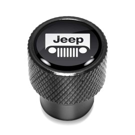 iPick Image for Jeep Grill in Black on Black Aluminum Tire Valve Stem Caps