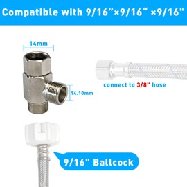 DCET Bidet T Adapter - T Valve for Bidet, Made of Brass Coated Nickel (9/16 x 9/16 x 9/16), 3 Way Adapter or Tee Connector