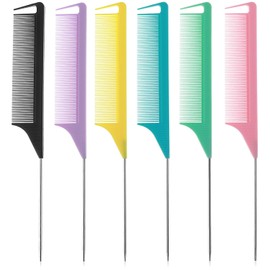 6Pcs Rattail Comb Metal Rat Tail Combs Fine Tooth Parting Combs with Stainless Steel Pintail for Braiding Hair Sectioning Teasing Styling(8.66 Inch)
