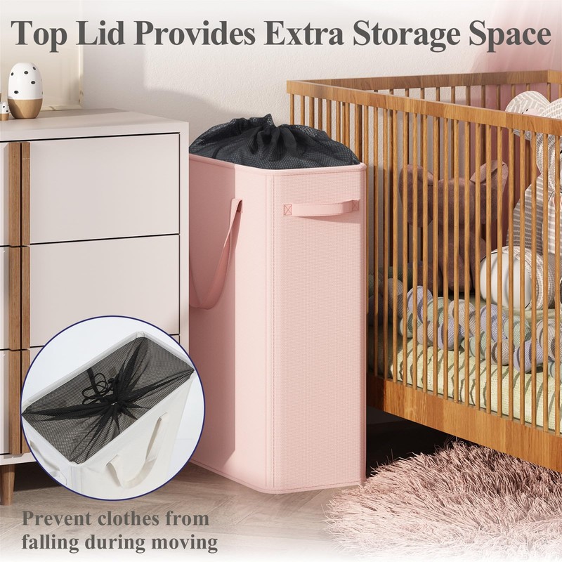 Optish 50L Pink Slim Laundry Hamper, Narrow Laundry Basket with