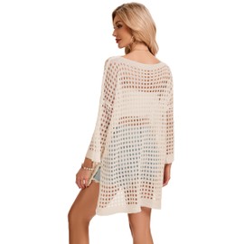 FINOCEANS Beach Cover Ups for Women Bathing Suit Crochet Hollow Out Cover Up Swimwear Loose Knit Outfits Tops Apricot