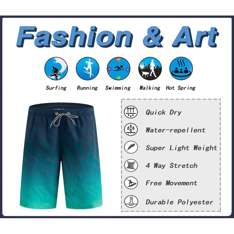 APTRO Men's Swimming Trunks, Long Swimming Shorts, Quick-Drying Board Shorts,