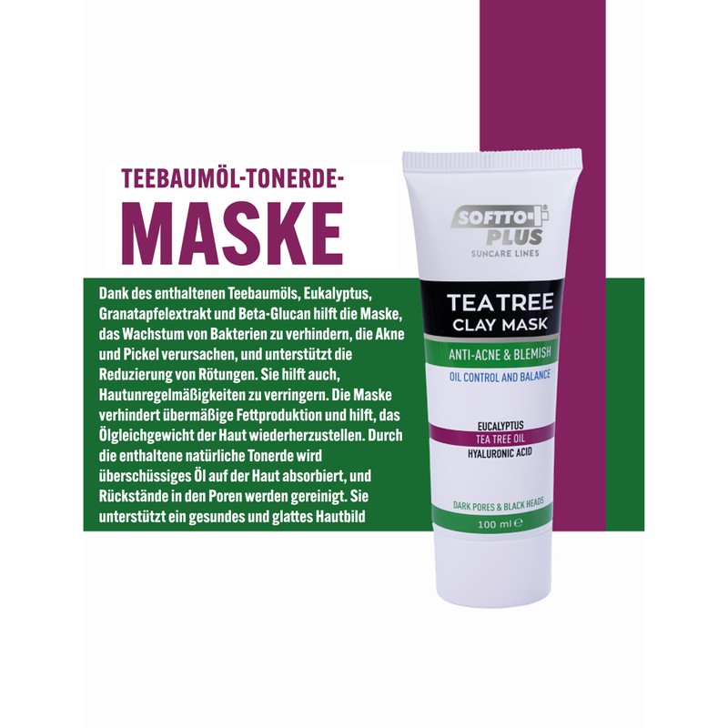 Softto+Plus Tea Tree Clay Mask Anti-Acne Face Mask Against Acne