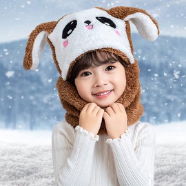 Rayson Winter Toddler Bunny Hat Cute Warm Scarf Kids Headwear Plush Funny Rabbit Ear Cap,Coffee
