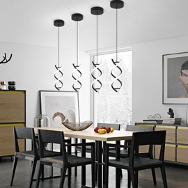 CANEOE Spiral Led Pendant Light Fixture,15W Cold White Light Modern Integrated LED Hanging Lamp, Adjustable Island Light Fixture for Living Room Bedroom Kitchen Sink, 1 Pack (Black)