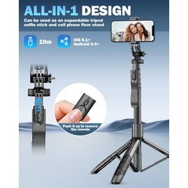 Selfie Stick Tripod 360°, 62.2" Extendable Phone Selfie Stick with Wireless Remote, Portable Tripod Stand with 1/4" Screw for Phones, Camera, DJI Osmo Pocket & Go Pro