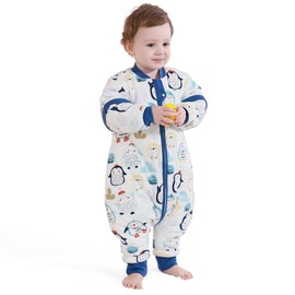 MIKAFEN Baby Sleeping Bag with Feet 3.5 tog Winter, Kid Winter Sleeping Bag with Legs,4-5 years Blue Penguin