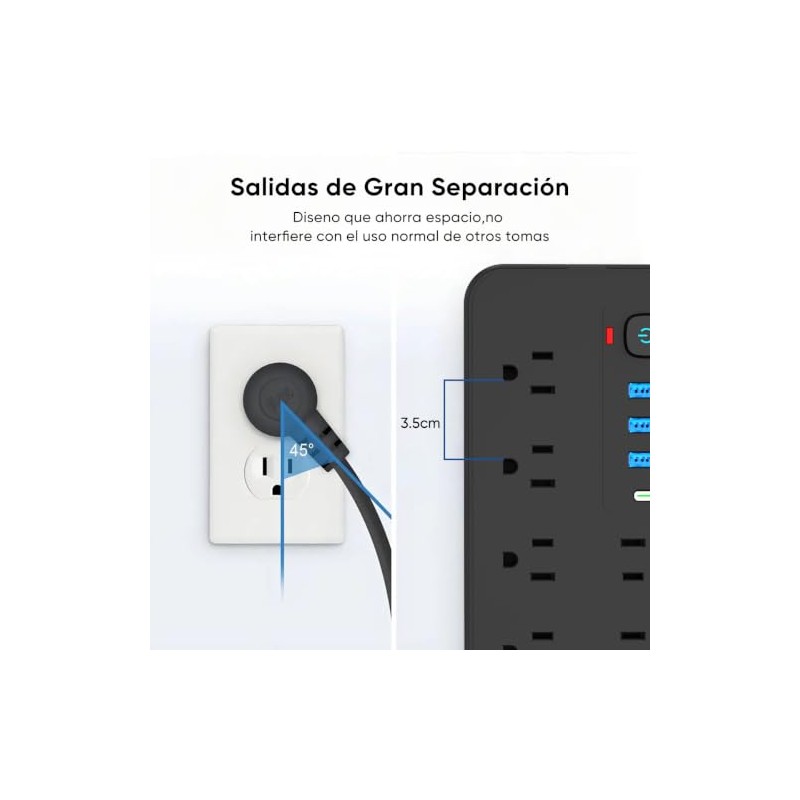 LUKITO Multicontacto Regleta 12 En1, Extensión Eléctrica con Protección contra