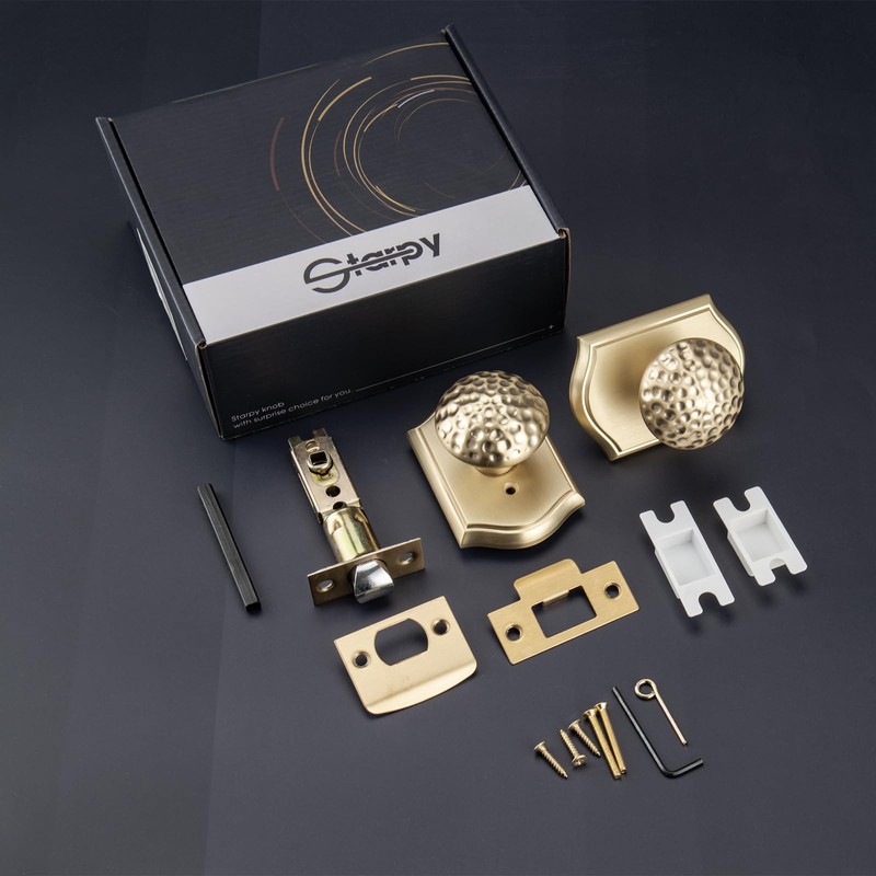 STARPY Interior Door Knobs with Camelot Trim, Satin Brass Door