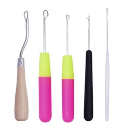 5 Sizes Latch Hook Kit, Crochet Hook Set, Hair Extension Needle, Colourful Latch Needle Hair Crochet Hook, Curved Micro Ring Needle Crochet Needle for Hair Extensions or Carpet Making