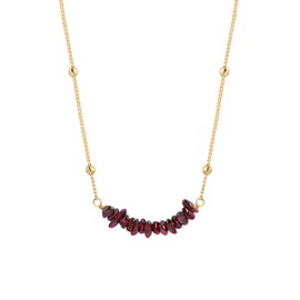 Aobei Pearl 18K Gold Satellite Beaded Curb Ball Chain Choker Red Garnet Birthstone Necklace for Women Dainty Handmade Pendant Cute Necklace 16”