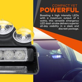 LAMPHUS SolarBlast SBWL14 4W RED White LED Emergency Dash Light [32 Flash Modes] [Adjustable Angle] [Suction Cups] Flashing Warning Strobe Dash Windshield Light for Volunteer Firefighter Vehicles