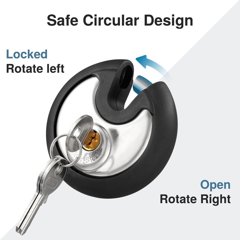 Puroma Keyed Padlock, Stainless Steel Discus Locker Lock Heavy Duty