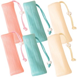 WOONEKY 6pcs Multi-layer Exfoliating Soap Pouches Colorful Soap Mesh Holders for Foaming and Drying for Handmade and Facial Cleanser Use Lightweight and Portable Bags