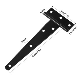 HQdeal 2 Pack Heavy Duty Tee Hinge, 150mm 6 inch T Hinge Metal Strap Tee Hinge with Screws for Shed Doors, Barn Doors, Gate Doors, Garden Gate, Black