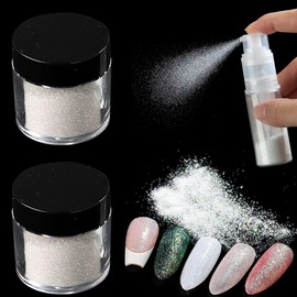 Fcozpjk Unicorn Nail Glitter Powder with Glitter Spray Bottle, Extra Fine White Nail Glitter Pigment, Empty 14ml Powder Duster Sprayer Bottle, Tools for Ombre Nail Design, Spray Glitter for Crafts