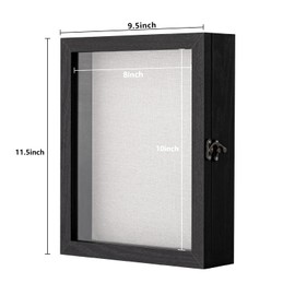 eletecpro 8x10 Front Opening Memorial Shadow Box Frame with Reinforced Glass and Linen Back, Horizontal & Vertical Display Case with Vintage Latch for Room Decor with Flowers, Wedding Pictures, Black
