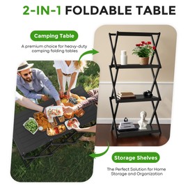 Hsundries 2 in 1 Aluminum Folding Camping Table with Camping Chair,3-Tier Heavy Duty Storage Racks Portable Camping Set, Lightweight Carry Table and Chair for Outdoor Hiking