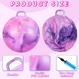 Lewtemi Hopper Ball for Adults, 29 Inch Bouncing Ball Hippity with Handle Rubber Hop, Jumping Hopping Exercise with Air Pump for Outdoors Sports Exercise (Pink Purple Cloud)