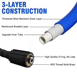 ClearRush Pressure Washer Hose 100FT 1/4'' Kink Resistant 3600 PSI Power Washer Hose Extension with Leak-Free M22 Female and 3/8" Quick Connection Kit (100FT)