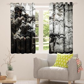 Homewish Soldier With Weapon Curtains for Boys Men Bedroom, 46" Wx54 L Army Rifle Machine Gun Window Drapes, Military Themed Black Out 2 Panels Set